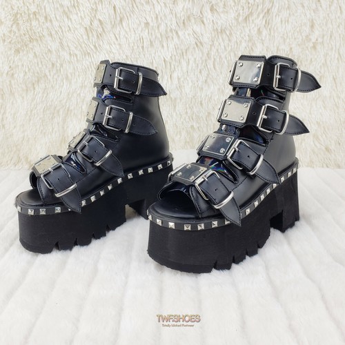 Ashes 70 Black 3.5" Platform Heel Goth Punk Sandal Boots NY DEMONIA - Picture 7 of 11