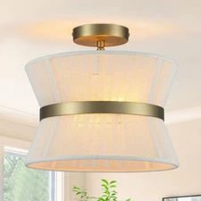 Gold Semi Flush Mount Ceiling Light 2-Light Modern Drum Dining Room Lighting ...