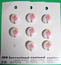 (8) VINTAGE 7/8" JHB BALLERINA in PINK TUTU WHITE PLASTIC SHANK BUTTONS-D1