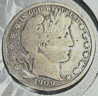 1909 Barber Half Dollar Us Silver Coin F Fine 90% Silver US