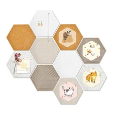 Hexagon Felt Bulletin Board Tiles 10 Pack with Adhesive, Wall Pin Board for H...