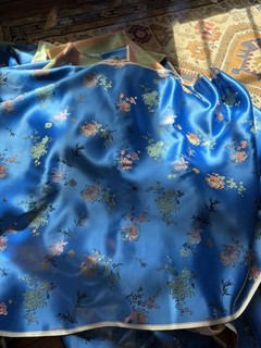 20 yards bolt DEAD STOCK Vintage Chinese Silk Fabric BRIGHT BLUE PEONIES