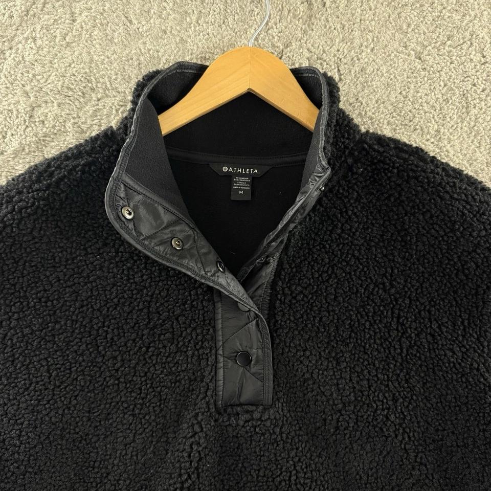 Athleta Acogedora Sherpa Sudadera a Presión Chaqueta Mujer Mediana Negra Pullover Polar Foto 4 de 4