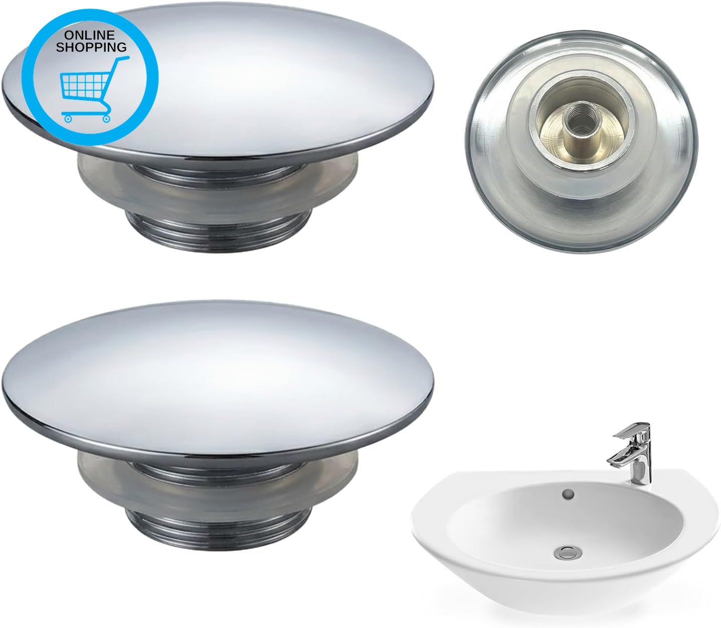 2 Pcs Pop up Sink Plug Replacement, Chrome Click Clack Waste Plug 66Mm Push Fit