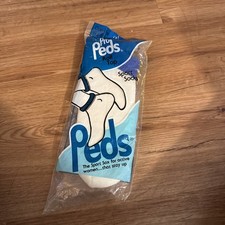 NOS Vintage PEDS Pom Pom Socks Active Sports Size 8.5-11.5 White Blue USA Q38