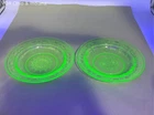 Uranium Depression Glass Cameo Pattern Bowls 2 Piece Set Green Vintage 1930s
