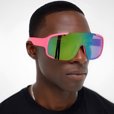 Shield Sunglasses Mirrored Lens Sport Cycling Running Glasses Pink Frame Lentes