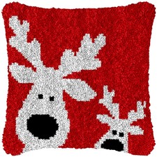 Latch Hook Kits Red Pillow Christmas Reindeer Printed Canvas 43x43cm,