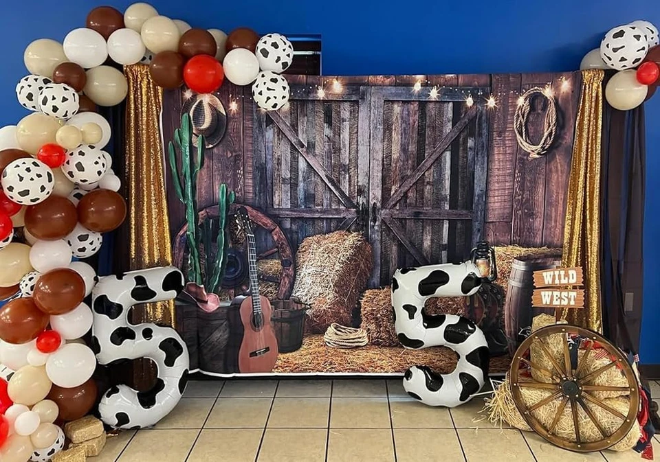 Telón de fondo de vaquero occidental de 7x5 pies - Fondo de fotografía de puerta de granero vintage, salvaje con Foto 4 de 4