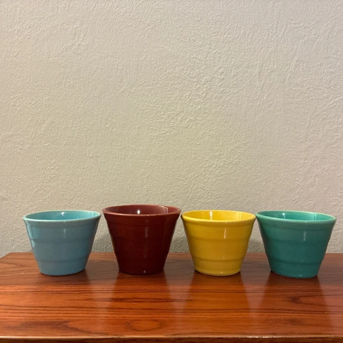 Lot Of 4 Bauer California Pottery Ringed Step Custard Cups Flower Pots Ramekins