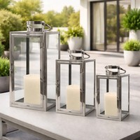 Mojawo® 3Tlg Xxl Luxus Edelstahl Gartenlaternen Set Windlichter Laterne Rostfrei