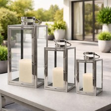 Mojawo® 3tlg XXL Luxus Edelstahl Gartenlaternen Set Windlichter Laterne Rostfrei