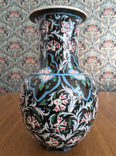 Antique Turkish Ottoman Iznik Thick Black Ceramic Glaze Vase 20th Century Art