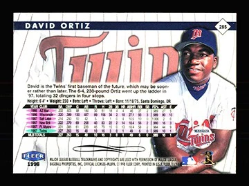 Fleer Tradition #285 1998 David Ortiz Minnesota Twins Foto 2 de 2