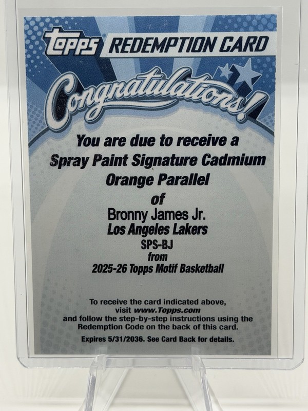 2026 Topps Motif Bronny James Jr Spray Paint Auto Cadmium Orange /25