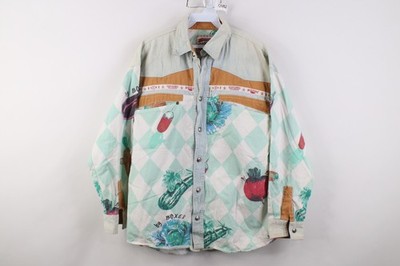 Vintage 90s Streetwear Mens Small Boxer Vegetables All Over Print Button Shirt