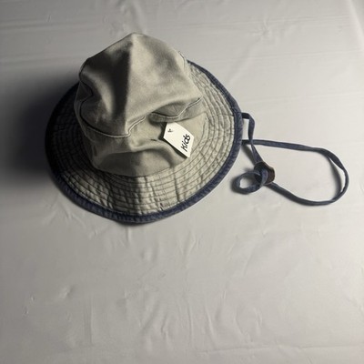 J Hats Kids Sun Hat Wide Brim Safari Bucket Two Tone Blue Gray NWT Adjust Strap