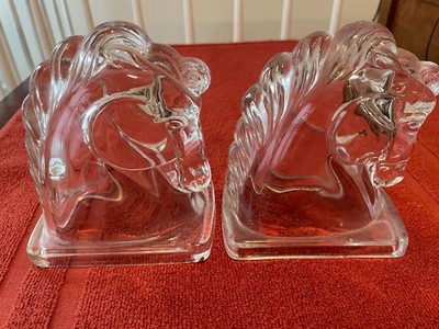 Vintage Trojan Horse Head Pair Bookends Paperweight Elegant Federal Glass Decoro