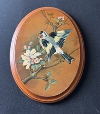 Vintage Art Print “Goldfinch” Bird On Oval Wooden Board