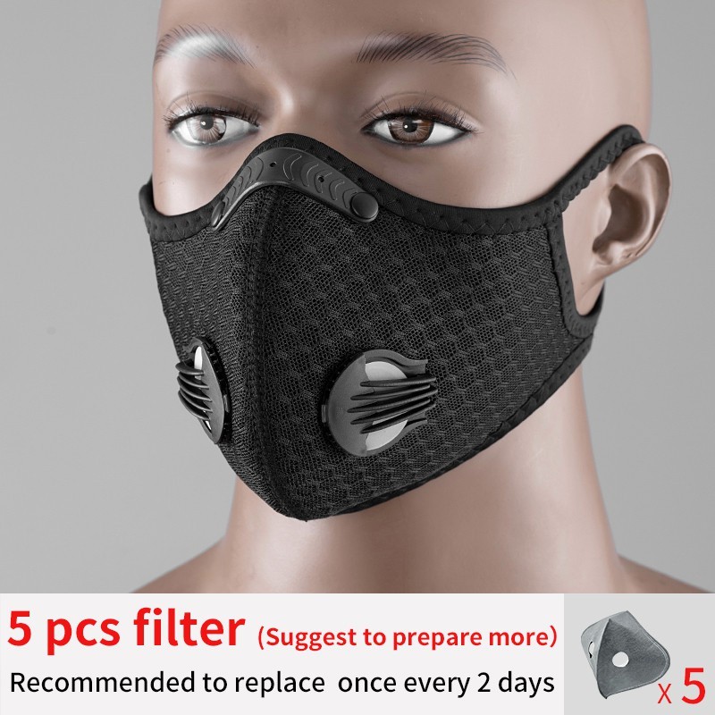 ROCKBROS Face Mask with 5pcs Active Carbon Filter Anti-Pollution Breathing Mask