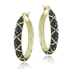Gold Tone over 925 Silver 1/10ct Champagne DiamondCriss-Cross Hoop Earrings