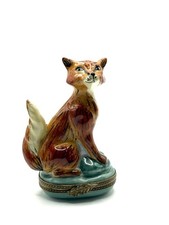 Vintage Porcelain Fox Trinket Box Hand-Painted Limoges Style