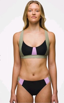PRANA Tulum Bikini Black Color Block Sz Large Sustainable Swimsuit NWT Athletic 