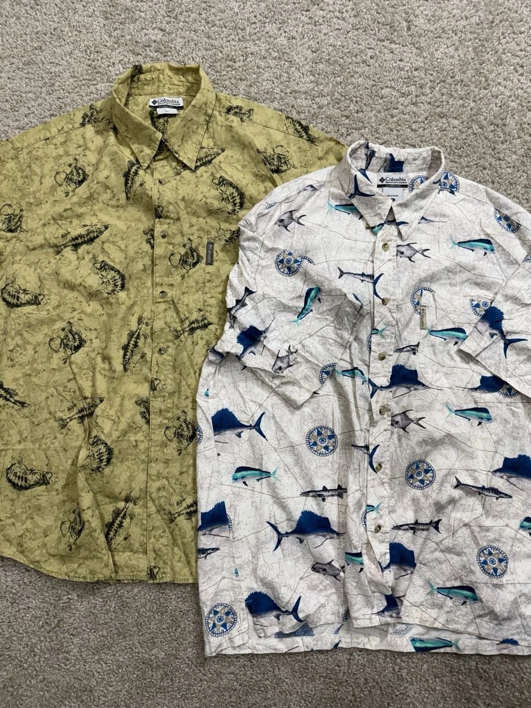 Lot of 2 Columbia Men's XXL Short Sleeve Fishing Shirts Bass & Nautical Prints