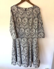 Eliza J Black/White Lace Print Damask Fit and Flare Dress, Size 14W