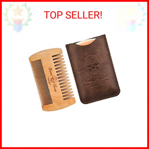 Wooden Beard Comb with Brown Skull Design for Men, Fine & Coarse Teeth, Travel P