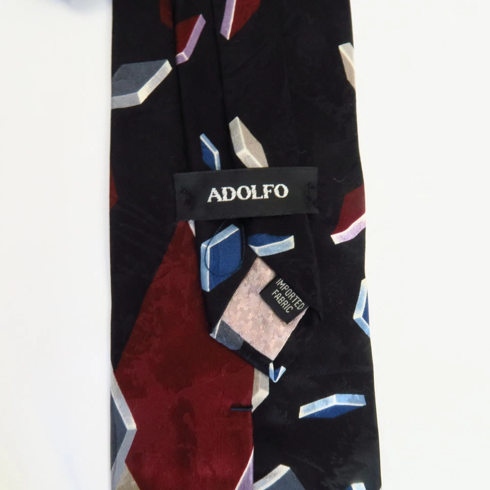 Corbata de cuello vintage Adolfo geométrica abstracta azul para hombre 56x4 corta colorida cuadrada Foto 3 de 4