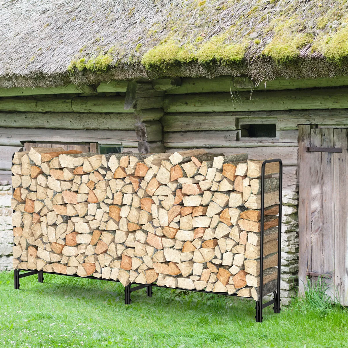 Firewood Log Rack Stand 12FT Heavy Duty Metal Wood Pile Storage Stacker Outdoor
