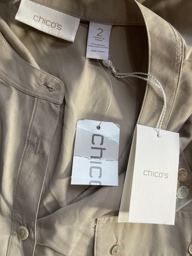 New! Chico's Tan Utility Tunic Button Up Shirt Modern Roll Tab Sleeve Size 2 - Picture 6 of 6