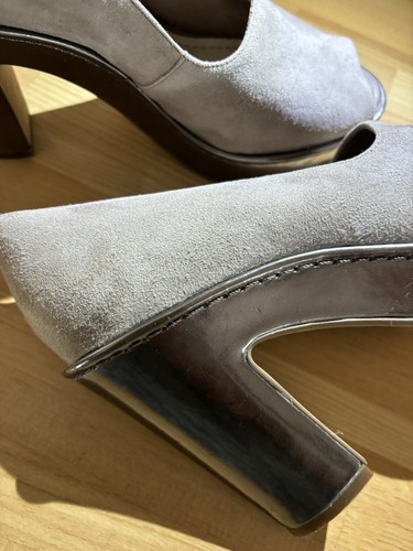 Clarks size 6.5D Destiny Fate Taupe/MUSHROOM suede peeptoe Platform Heels - Picture 14 of 16