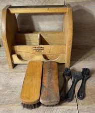 Vintage Esquire Footman DeLuxe Wood Shoe Care Caddy 5 Brushes 1950's