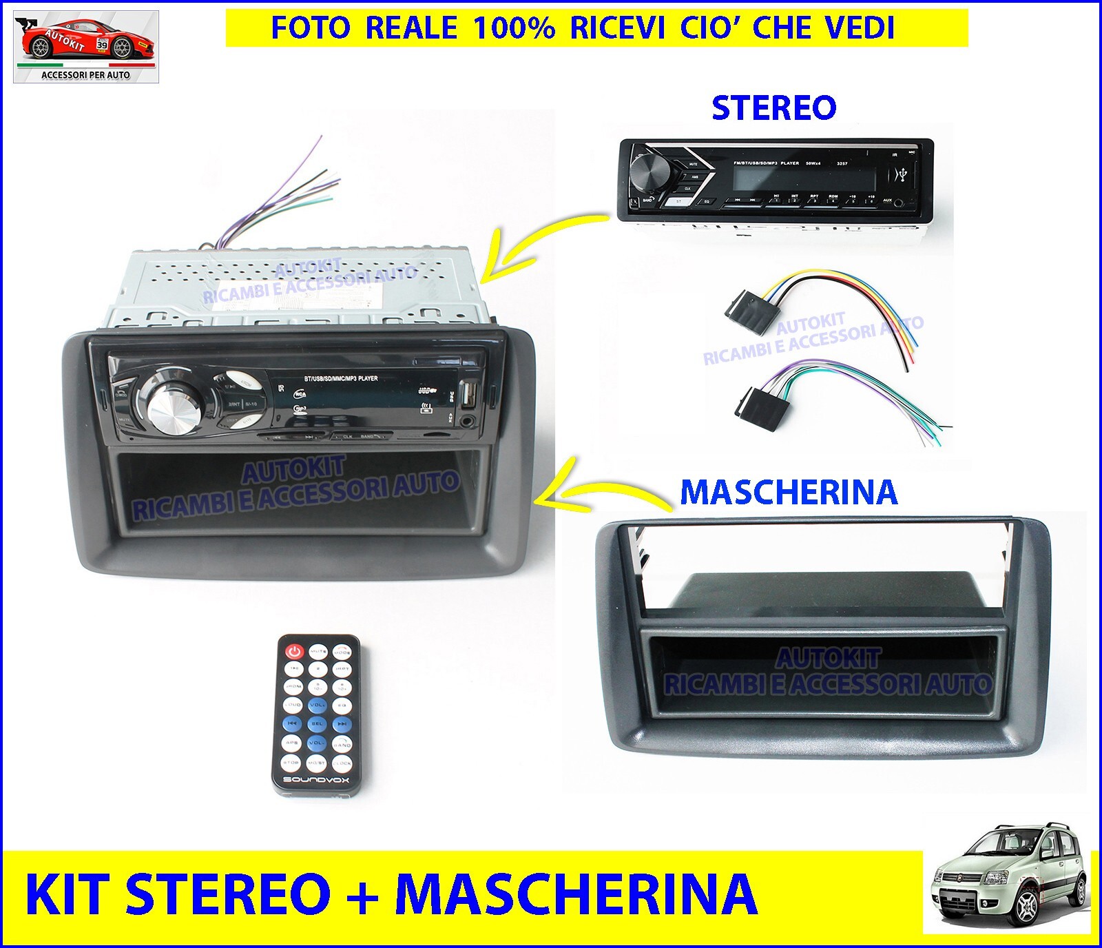 KIT Stereo + Mascherina Autoradio Compatibile con FIAT Panda 169 dal 2003 2011 foto 2
