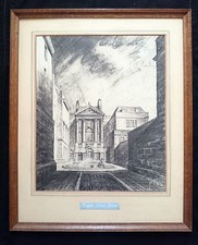 HISTORIC ARCHITECTURAL ORIGINAL CHARCOAL DRAWING RALPH ALLEN'S HOUSE BATH 1945