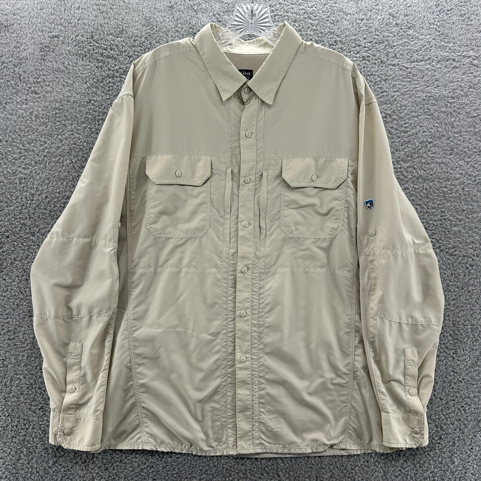 Kuhl Shirt Mens XL Cream Long Sleeve Vented Fishing Hiking Guide Outdoor Shirt