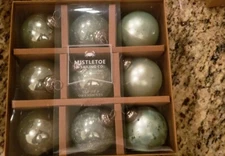 Tinsel and Fir  2.5" Glass Christmas Kugel Ornaments 9 count Aqua Blue