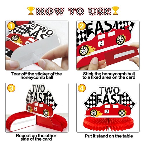 Race Car Two Fast Birthday Table Honeycomb Centerpieces 9pcs Let's Go Racing Hap - Picture 3 of 7