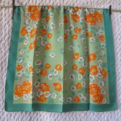 Green Orange Floral Curtain Upcycled Vintage Scarf Small ...
