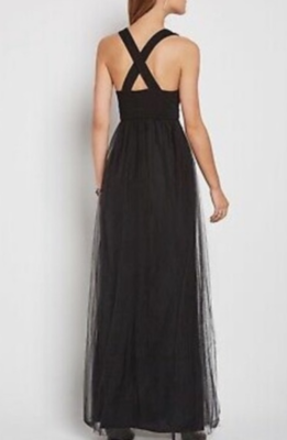 New BCBGeneration Black Tulle Maxi Dress V-neck cross back Size 0 | eBay