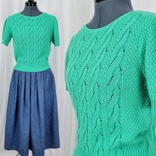 Vintage Pykette's S/S Seafoam Green Acrylic Sweater with Front Cabling Size M