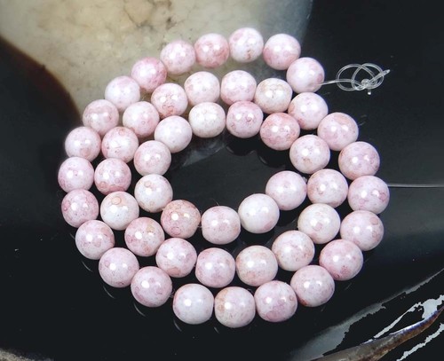 50 Czech Glass Round Beads - Luster - Opaque Pink Picasso 6mm - Picture 3 of 3