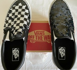 black and white sequin vans