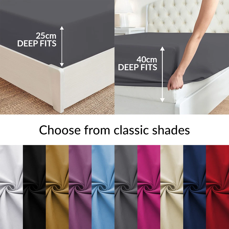 Extra Deep Fitted Sheet 40cm/25cm Single Double King Size Elastic Bed Sheets Uk
