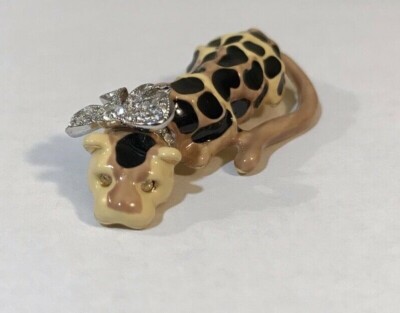 KJL Kenneth Jay Lane Leopard With Crystal Bow Brooch Pin | eBay