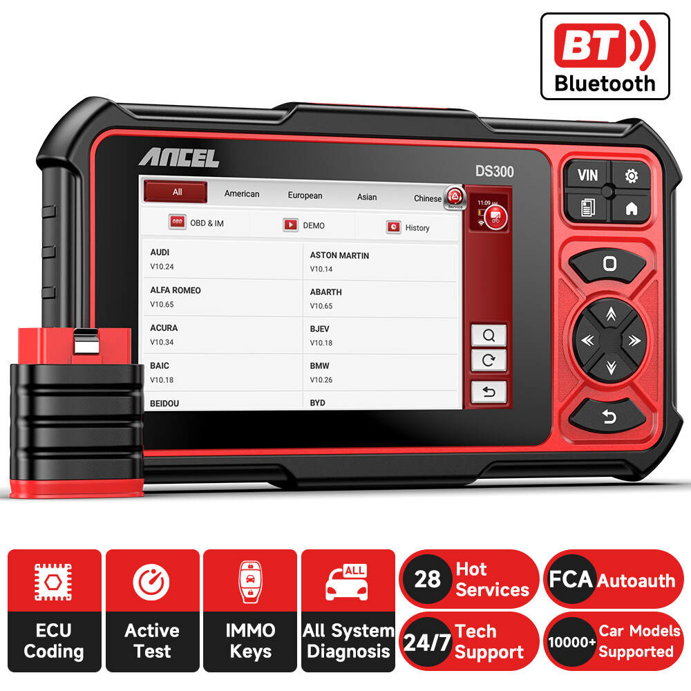 ANCEL DS300 OBD2 Scanner Diagnostic Tool – Bi-directional, ECU Coding, Active Test, 3-Year Warranty