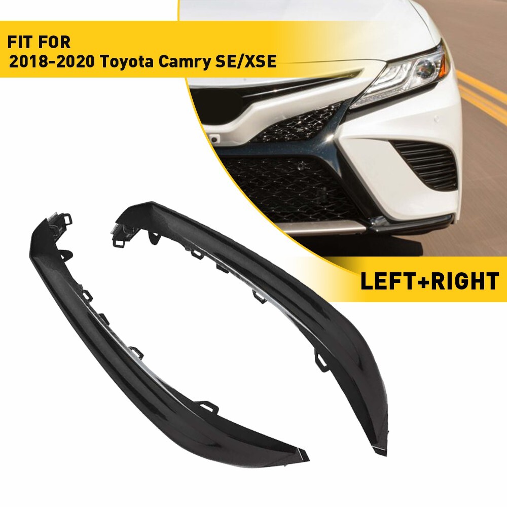 2PC For Camry SE XSE 18-20 Front Gloss Black Grille Bumper Headlight Lower trim