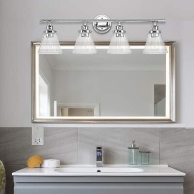 Globe Electric Parker 4-Light Vanity Light In Chrome - Industrial Vintage Bathroom Lighting